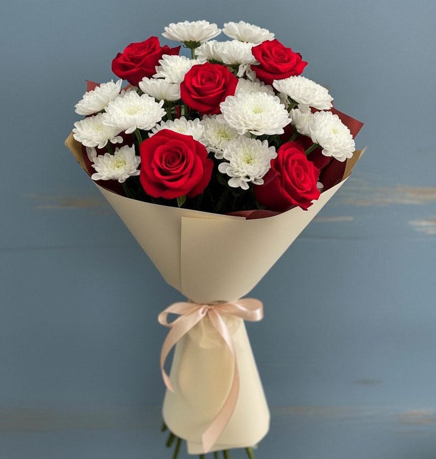 Букет цветов из: Розы и Хризантемы в Большом Сорокино