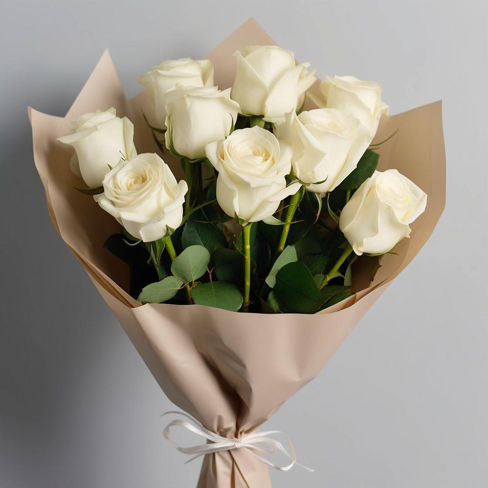 Букет 9 Белых роз Эдлесс Лав в Большом Сорокино