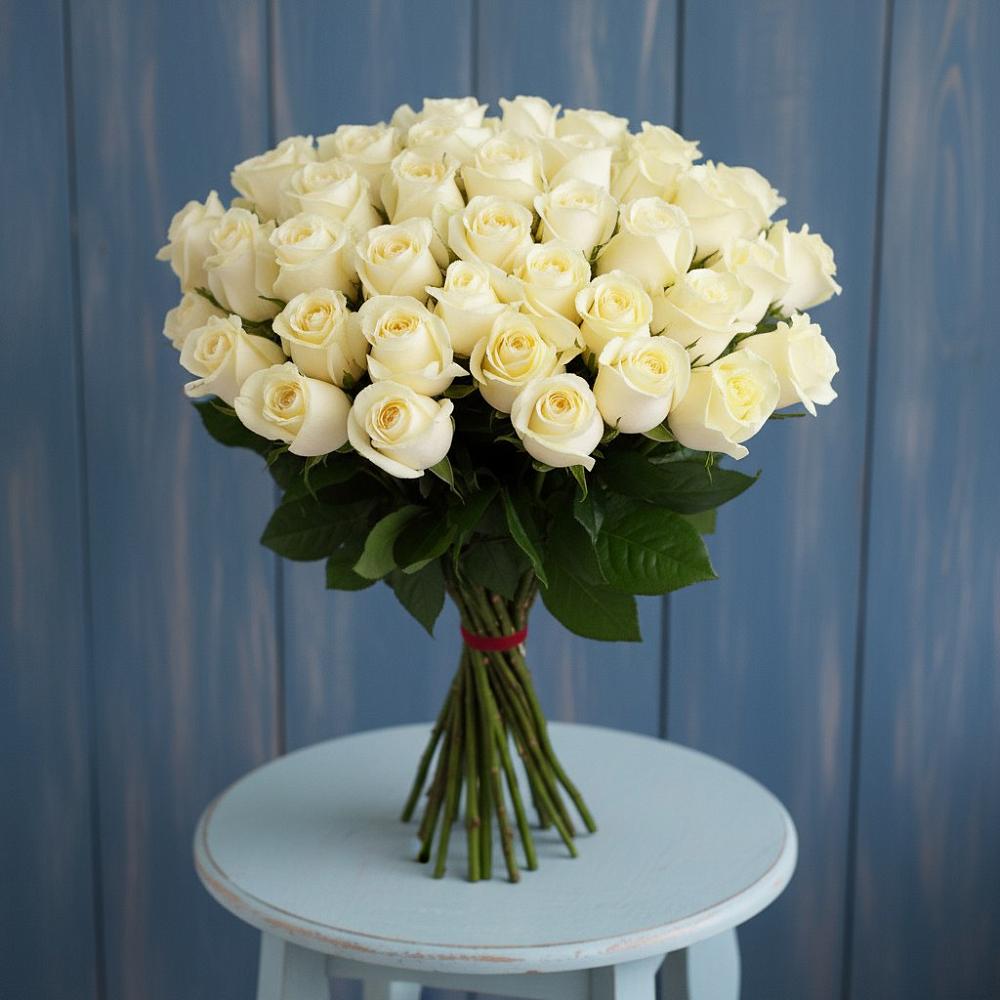 Букет 51 Белая роза Эдлесс Лав в Большом Сорокино