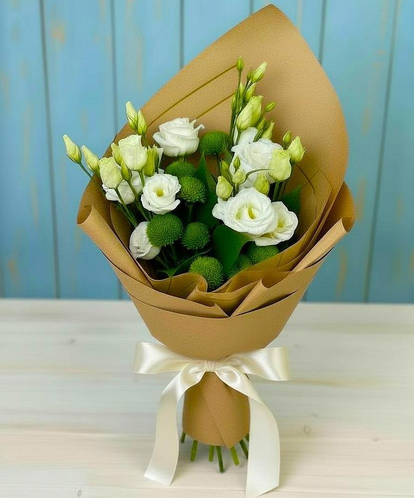 Букет цветов из: Хризантемы и Лизиантусы в Большом Сорокино