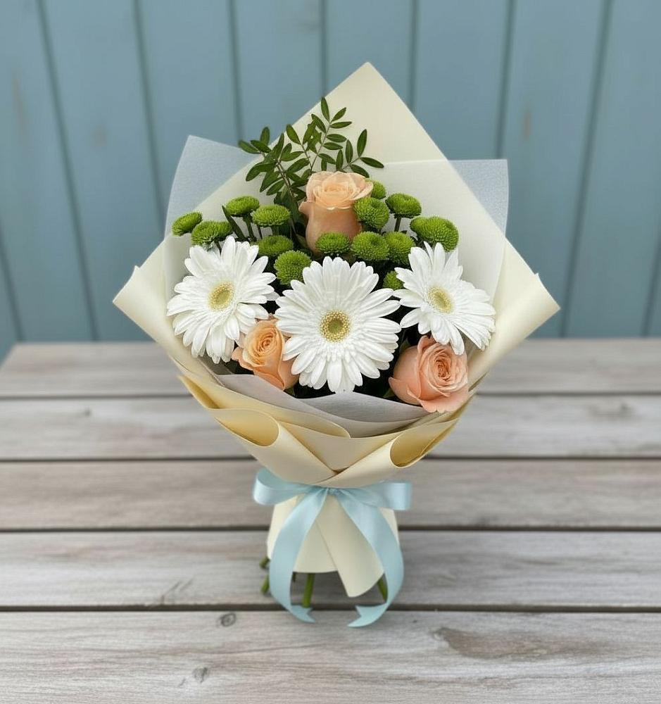 Букет цветов из: Герберы, Розы и Хризантемы в Большом Сорокино