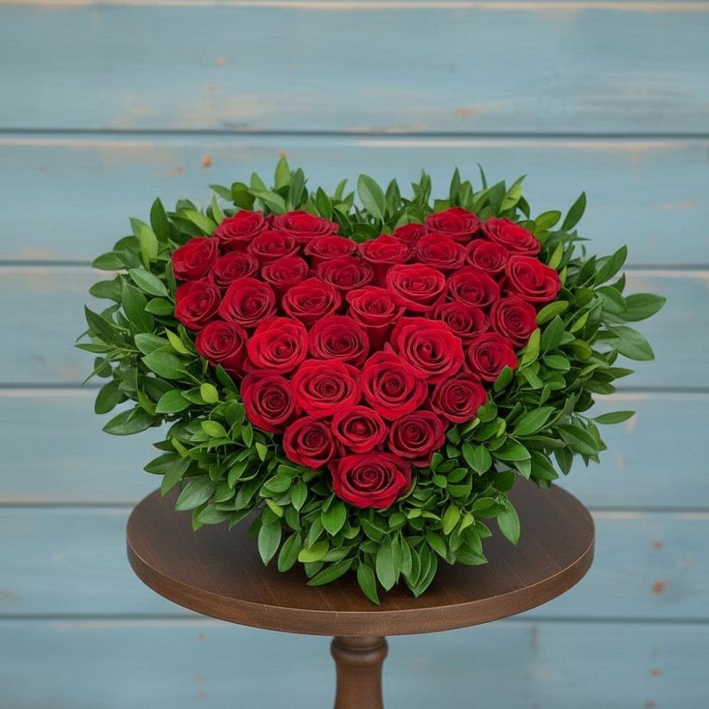 Цветочная композиция из Розы в виде сердца в Большом Сорокино