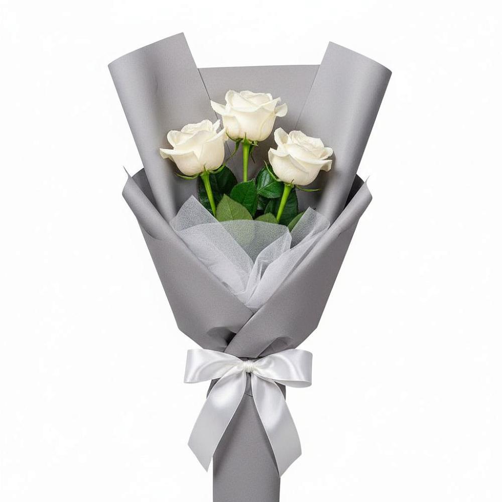 Букет 3 белые розы в Большом Сорокино