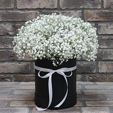 Цветочная композиция из Гипсофила в шляпной коробке в Большом Сорокино